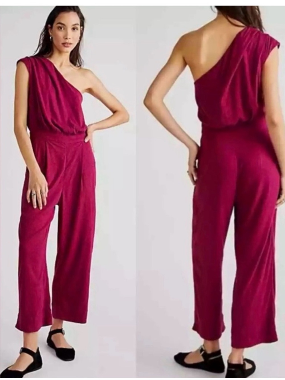 FREE PEOPLE NWOT Avery One Shoulder Jumpsuit Size 10 - Magenta